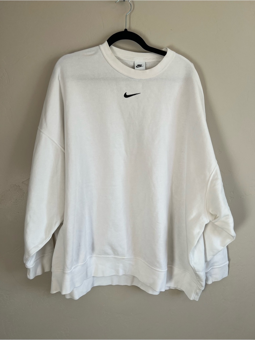 Nike Sportswear Essentials Oversized Fleece Crewneck White Black XL